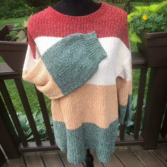 Evelyn Taylor Sweaters - 💚🧡💛 Color Block Striped Chenille Sweater 💛🧡💚